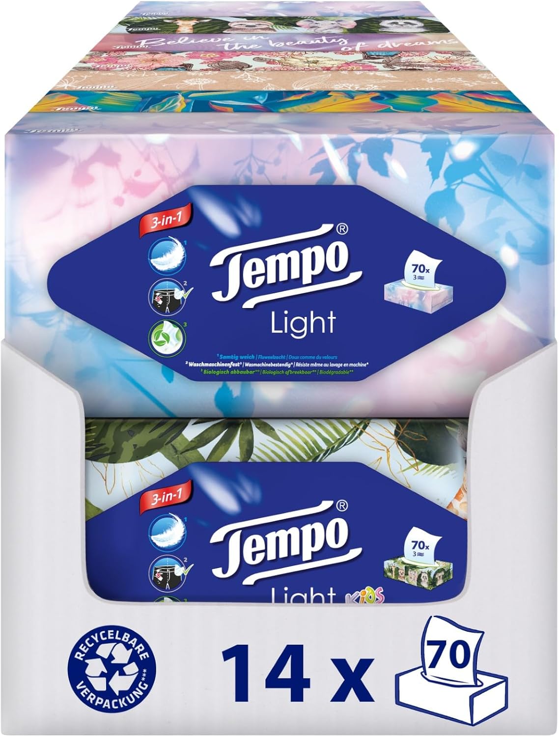 TaschenTücherBox - TEMPO light - 3lg. 14x70Bl.